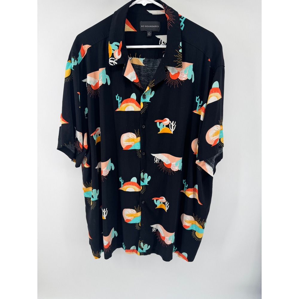 No Boundaries Mens 3XL Desert Cactus Print Short Sleeve Rayon Button Down Shirt